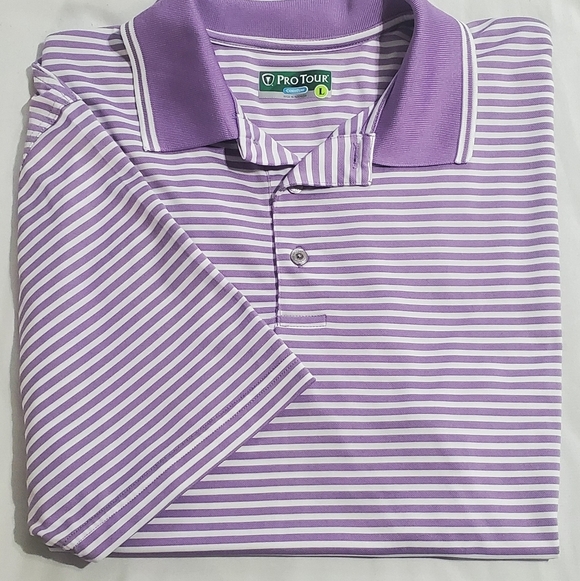 Men's Purple Pro Tour Cool Play Striped Polo Shirt. Sz L - Picture 1 of 4